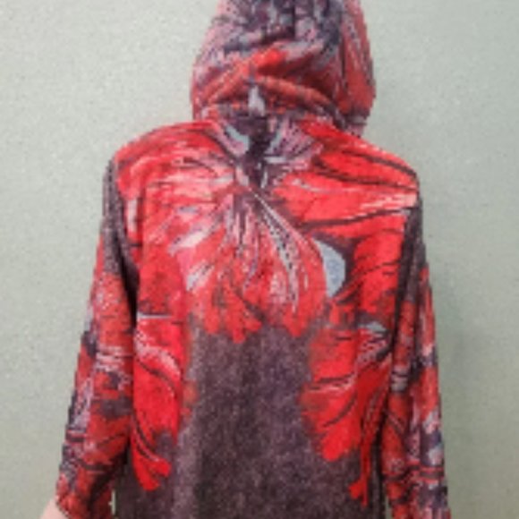 Johnny Was BIYA Rising Sun Sherpa Cozy Hooded Jacket Coat L Blue Red - Picture 4 of 12